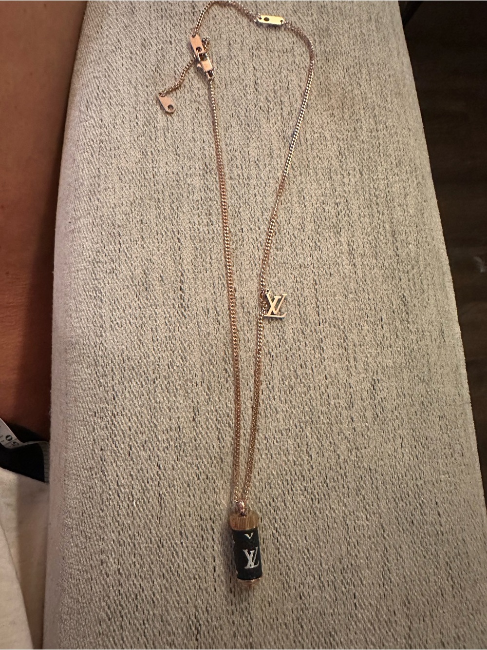 Inspo  Gold Chain with Black Monogram Cylinder Pendant - Picture 3 of 7